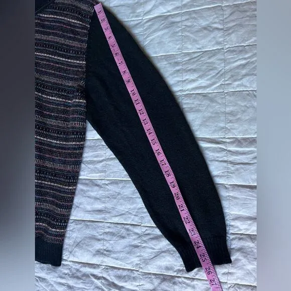 Andean Black Multicolor Fair Isle Stripe Quarter Zip Baby Alpaca Blend - Large