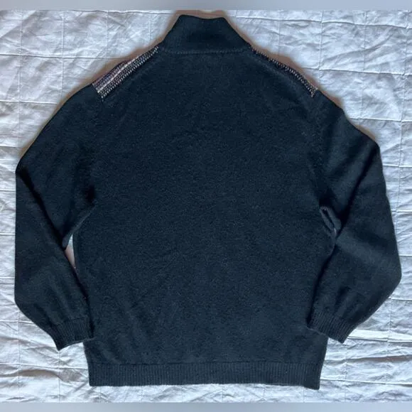 Andean Black Multicolor Fair Isle Stripe Quarter Zip Baby Alpaca Blend - Large