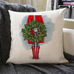 Christmas Themed Linen Pillowcase