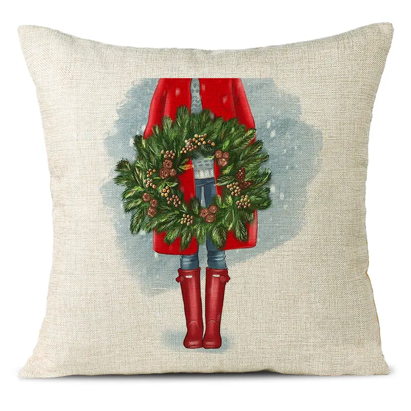 Christmas Themed Linen Pillowcase