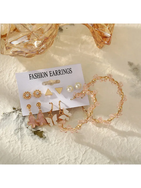 Combo of 12 Pair Flower Pearl Studs and Hoop Earrings