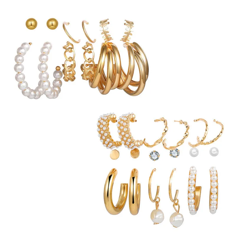 Combo of 15 Pair Studs and Pearl Hoop Earrings