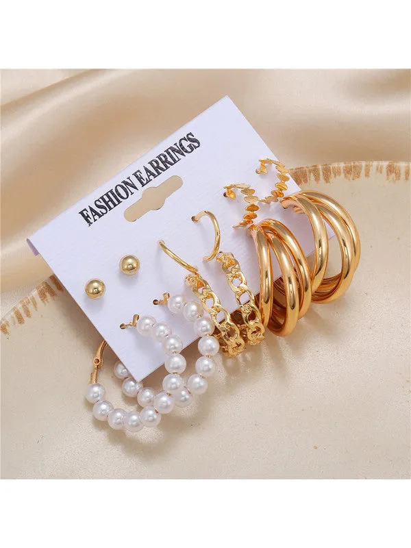 Combo of 15 Pair Studs and Pearl Hoop Earrings