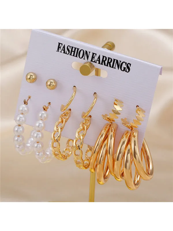 Combo of 15 Pair Studs and Pearl Hoop Earrings