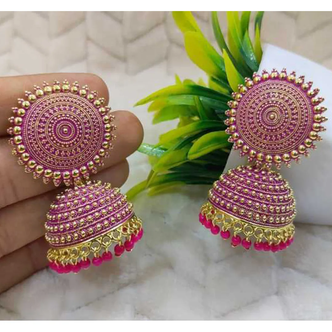 Combo of 2 Pink Pearls Drop Dome Shape Jhumki