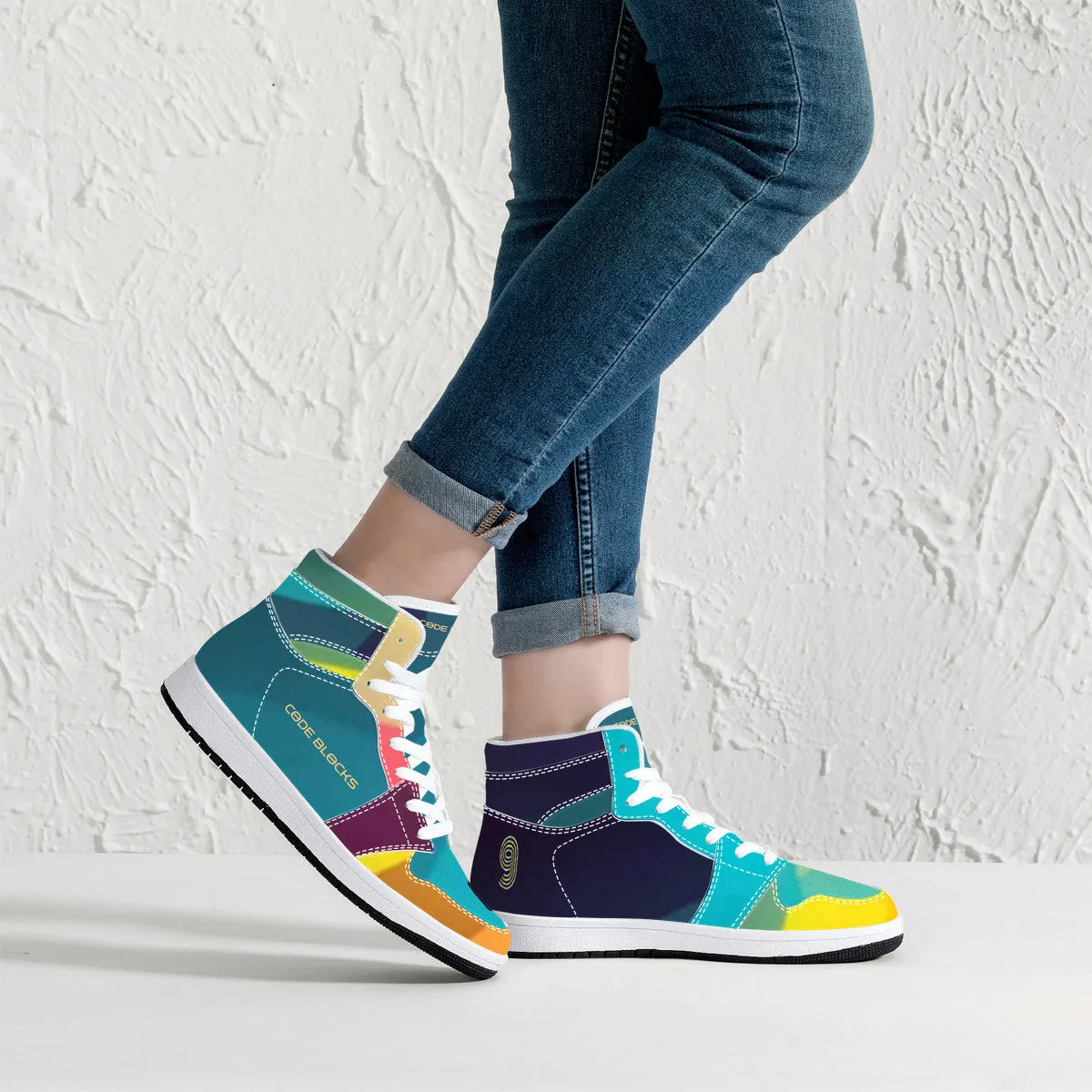 D16 High-Top Synthetic Leather Sneakers - White