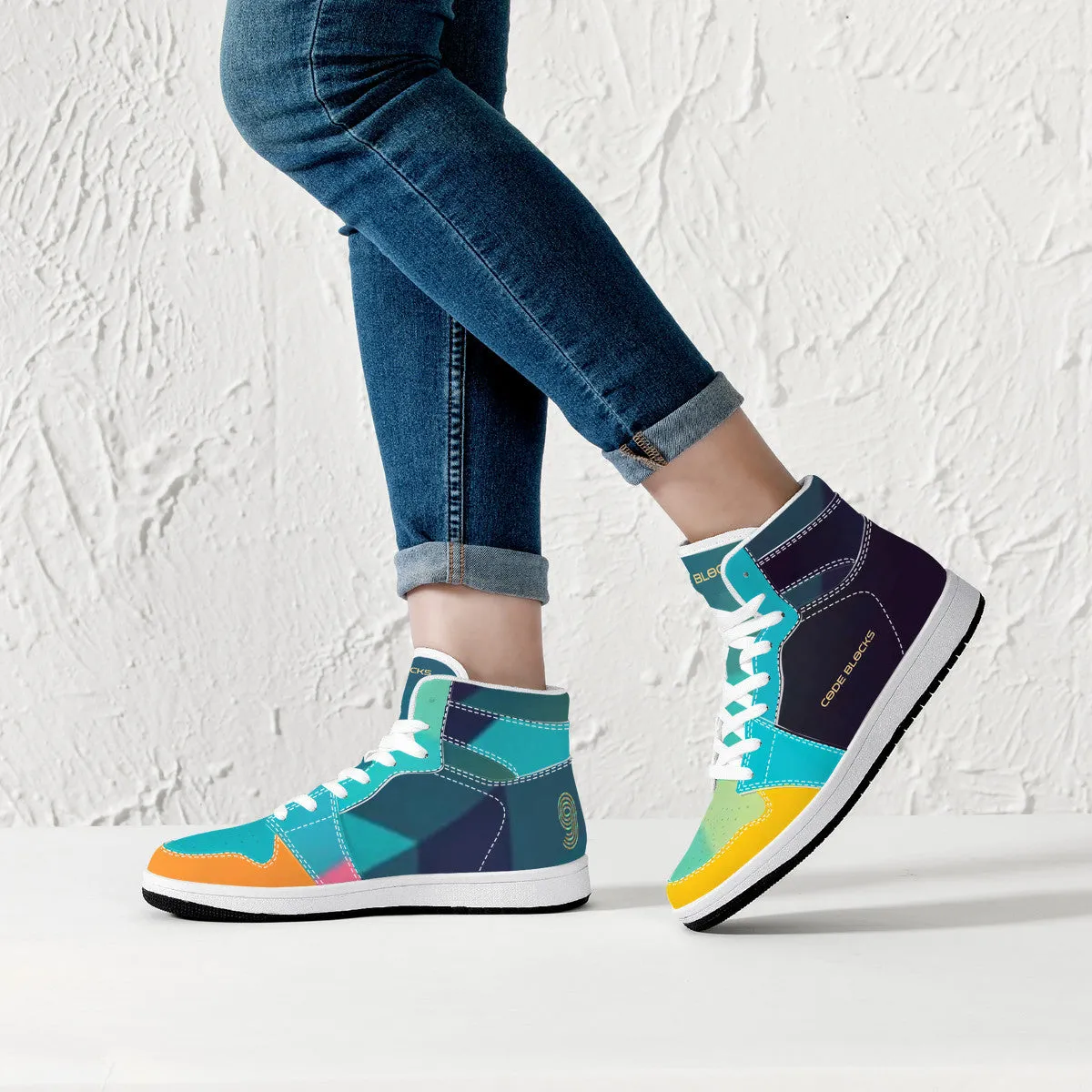 D16 High-Top Synthetic Leather Sneakers - White
