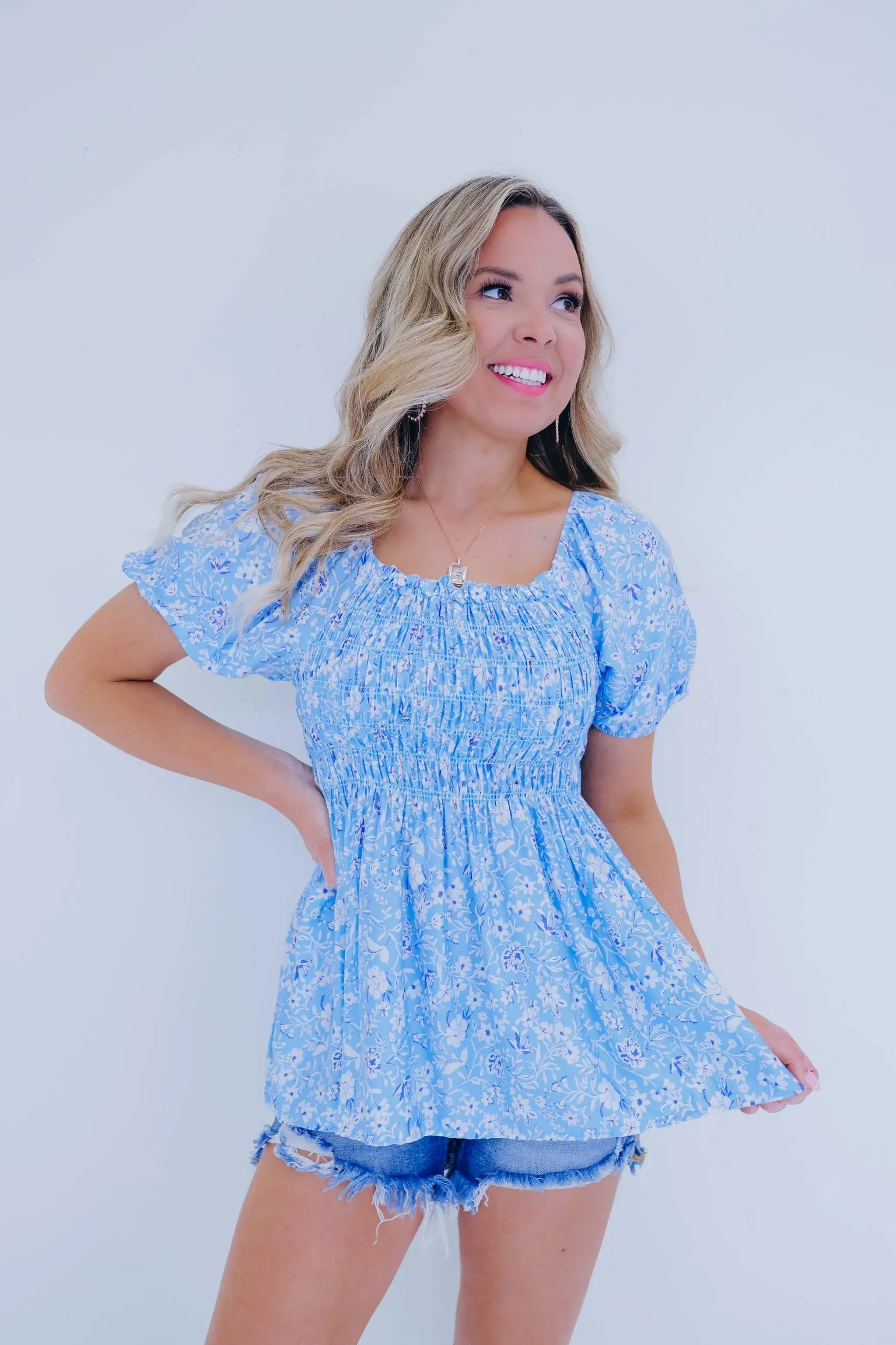 Forget-Me-Not Smocked Top - Blue