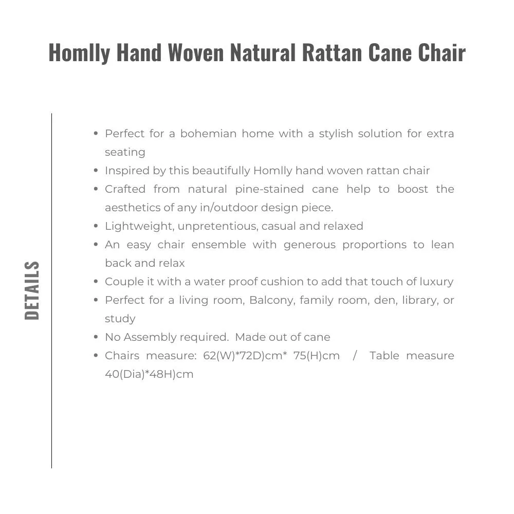 Homlly Hand Woven Natural Rattan Cane Chair