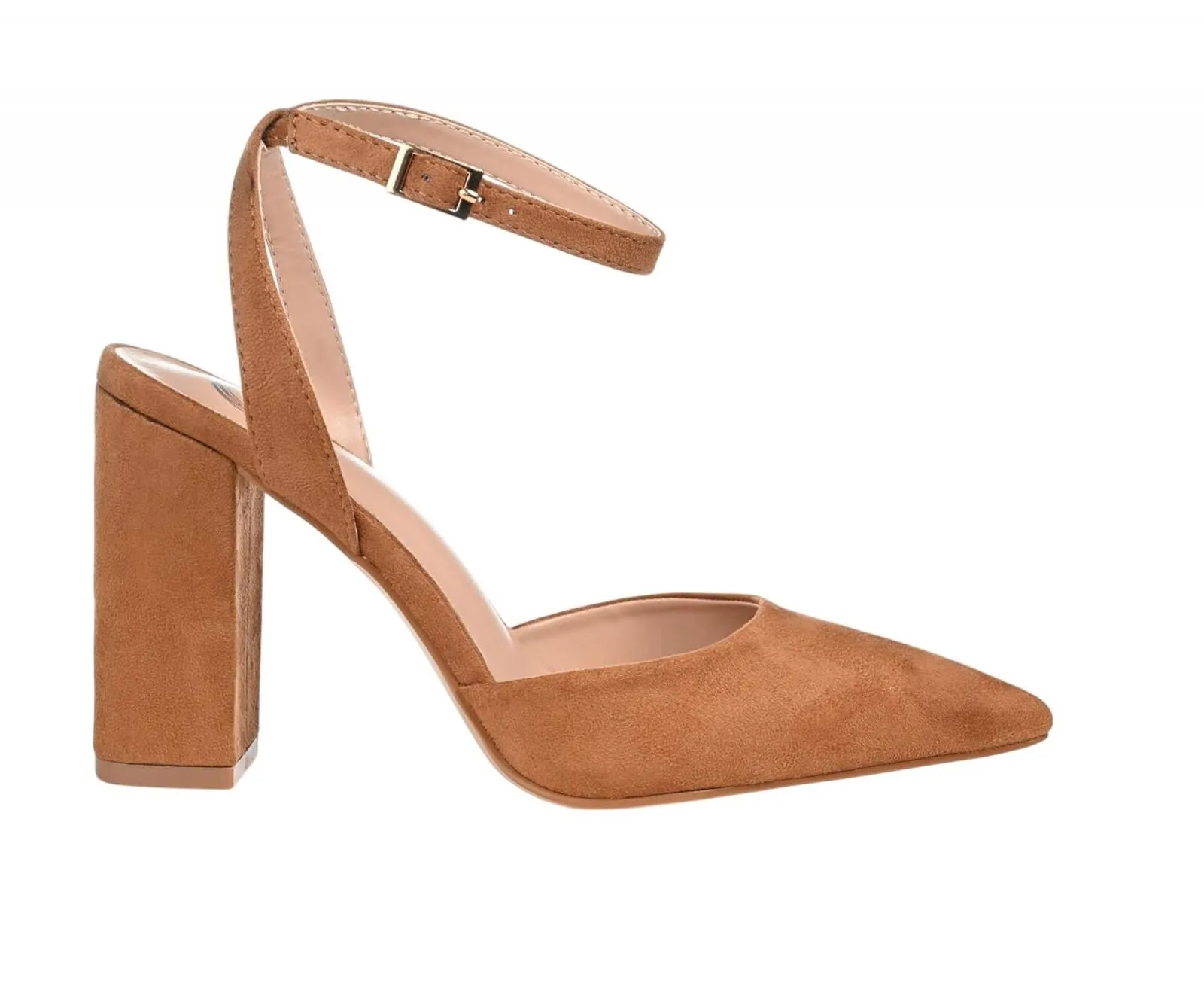 Journee Collection Tyyra Buckle High Block Heel Pointed Toe Pumps Tan Brown 7M