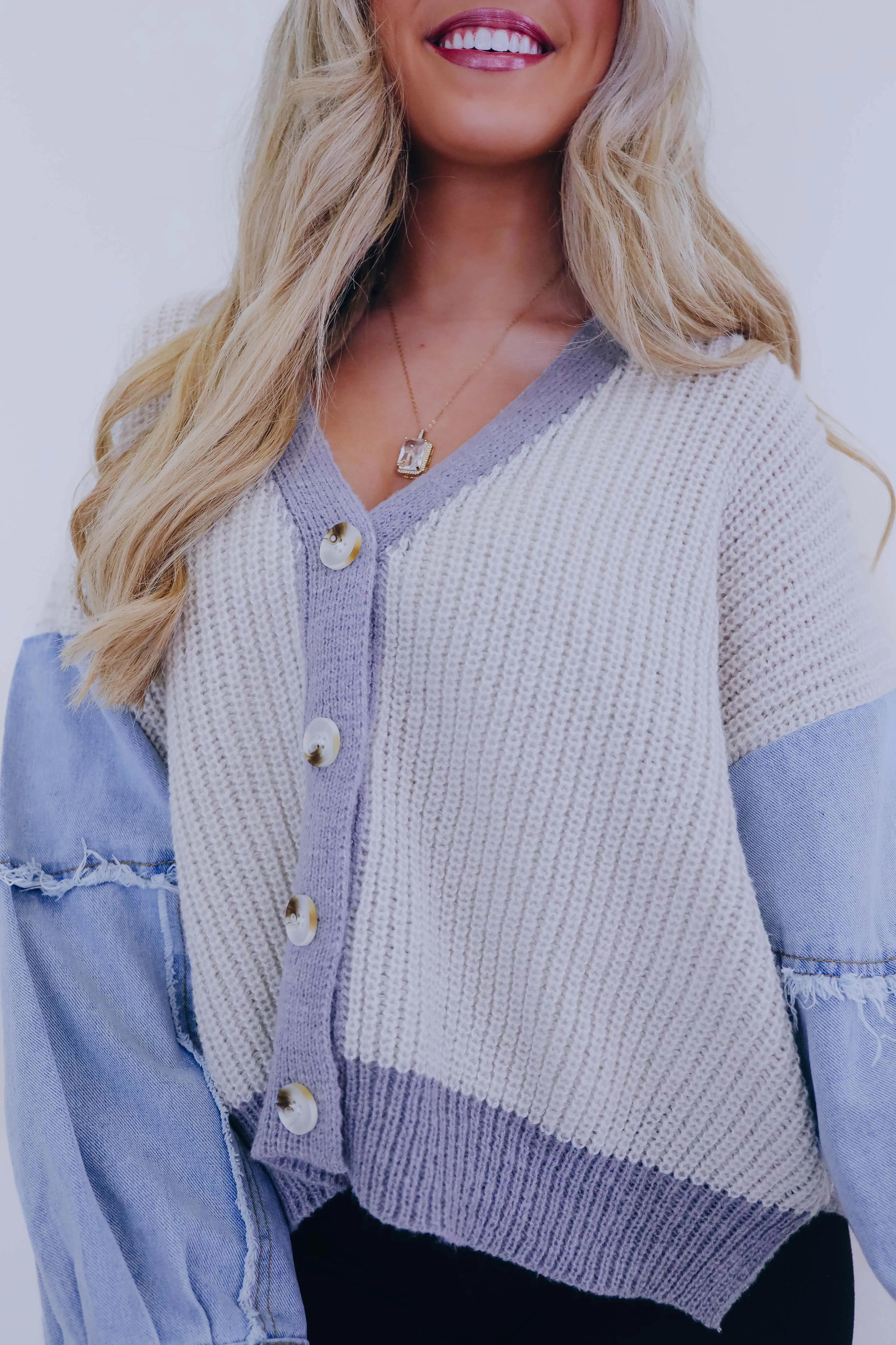 Kalie Knit and Denim Button Front Cardigan- 2 Colors