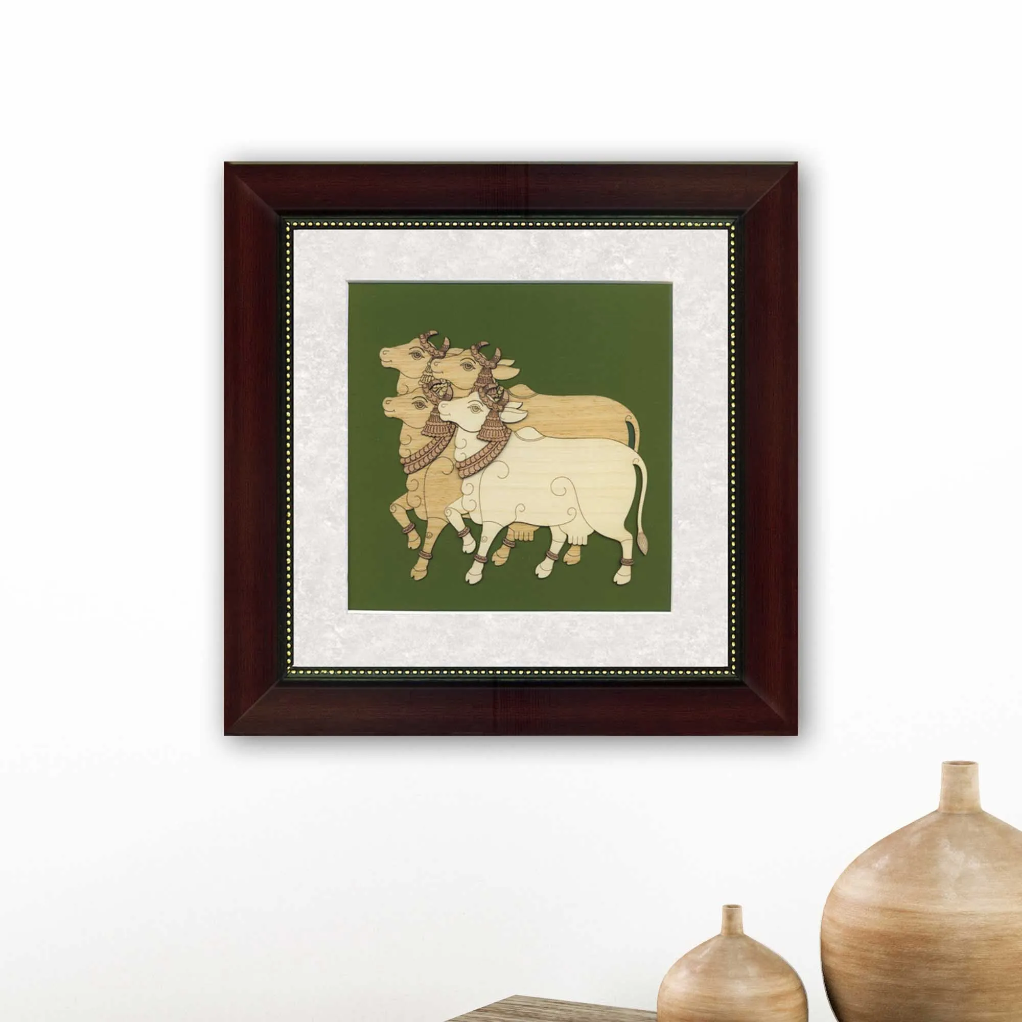 Mother Cow Wood Carving Wall Art, Wood Carving Frame, 3D Wall Art