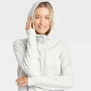 New Women's Fleece Full Zip Hooded Sweatshirt - All in Motion™ XS NWT Heather grey Sz XS