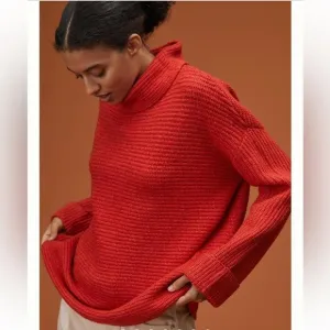NWT Anthropologie PILCRO Knit Cowl Neck Ribbed Sweater Red Size 2X