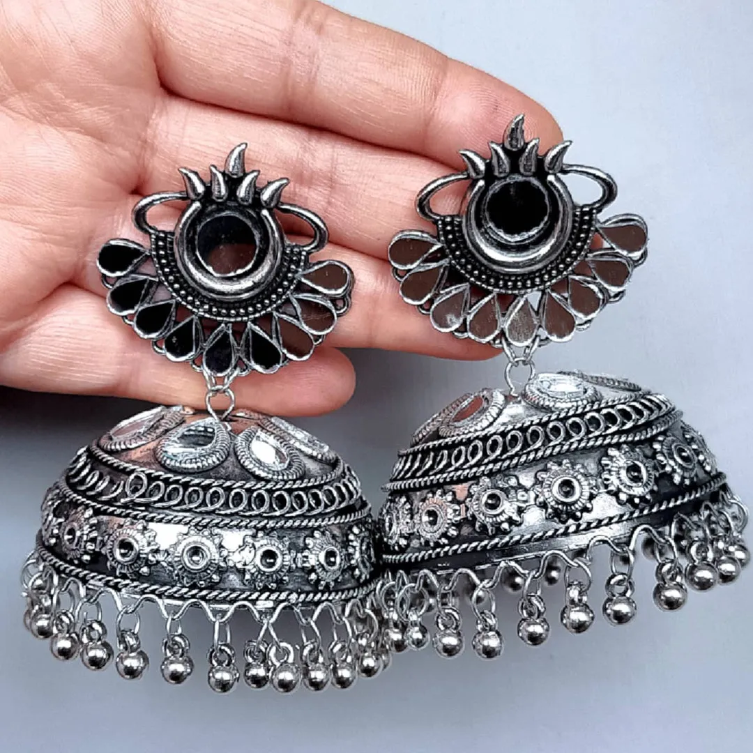 Oxidized Black Silver Afghani Mirror Jhumki