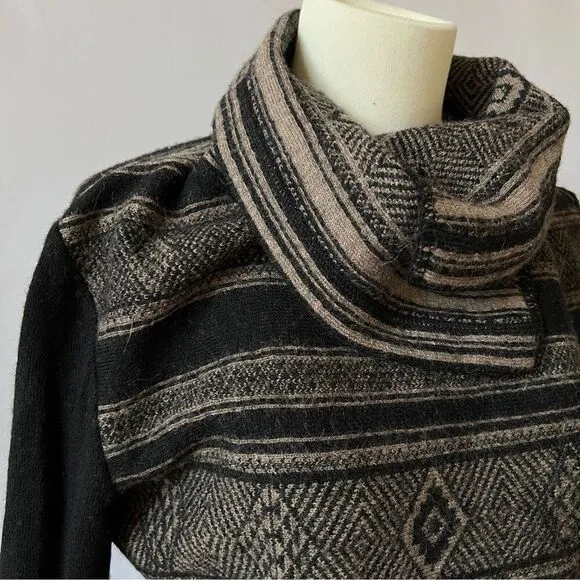 PERUVIAN CONNECTION ALPACA WOOL STRIPED WRAP CARDIGAN AZTEC SOUTHWESTERN BOHO S