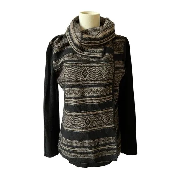 PERUVIAN CONNECTION ALPACA WOOL STRIPED WRAP CARDIGAN AZTEC SOUTHWESTERN BOHO S