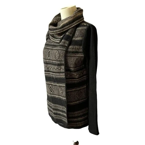 PERUVIAN CONNECTION ALPACA WOOL STRIPED WRAP CARDIGAN AZTEC SOUTHWESTERN BOHO S
